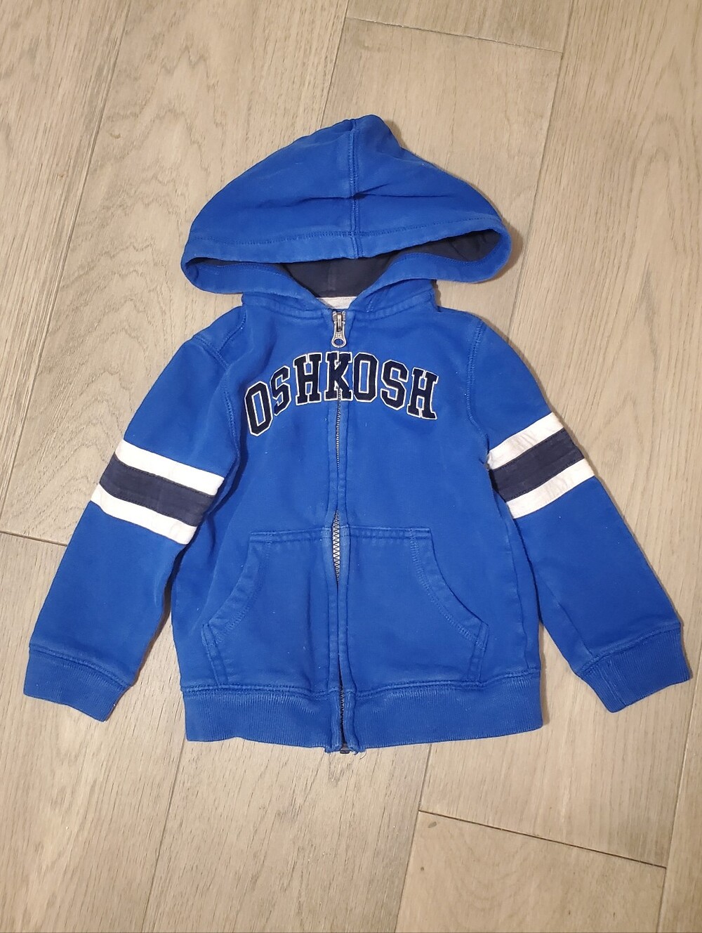 OshKosh B'gosh Bright Blue Hooded Zip Sweatshirt with Stripes 3T